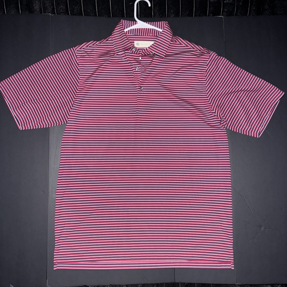 Men's Medium Donald Ross Red Navy White Striped Golf Polo Shirt Brookside